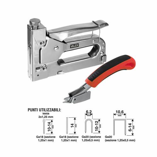 Manueller Tacker-Nagler-Klammer-Entferner-Hefter mit Valex-Spitzen und Nägeln.