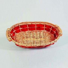 Oval wicker basket with handles Natural Red 56x39x h14 cm