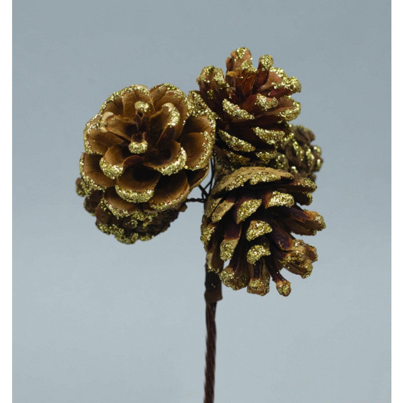 Branch of 5 gold glittered pine cones 4 cm