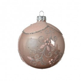 Weihnachtskugel aus Glas Blush Pink Glitzerzweige 8 cm