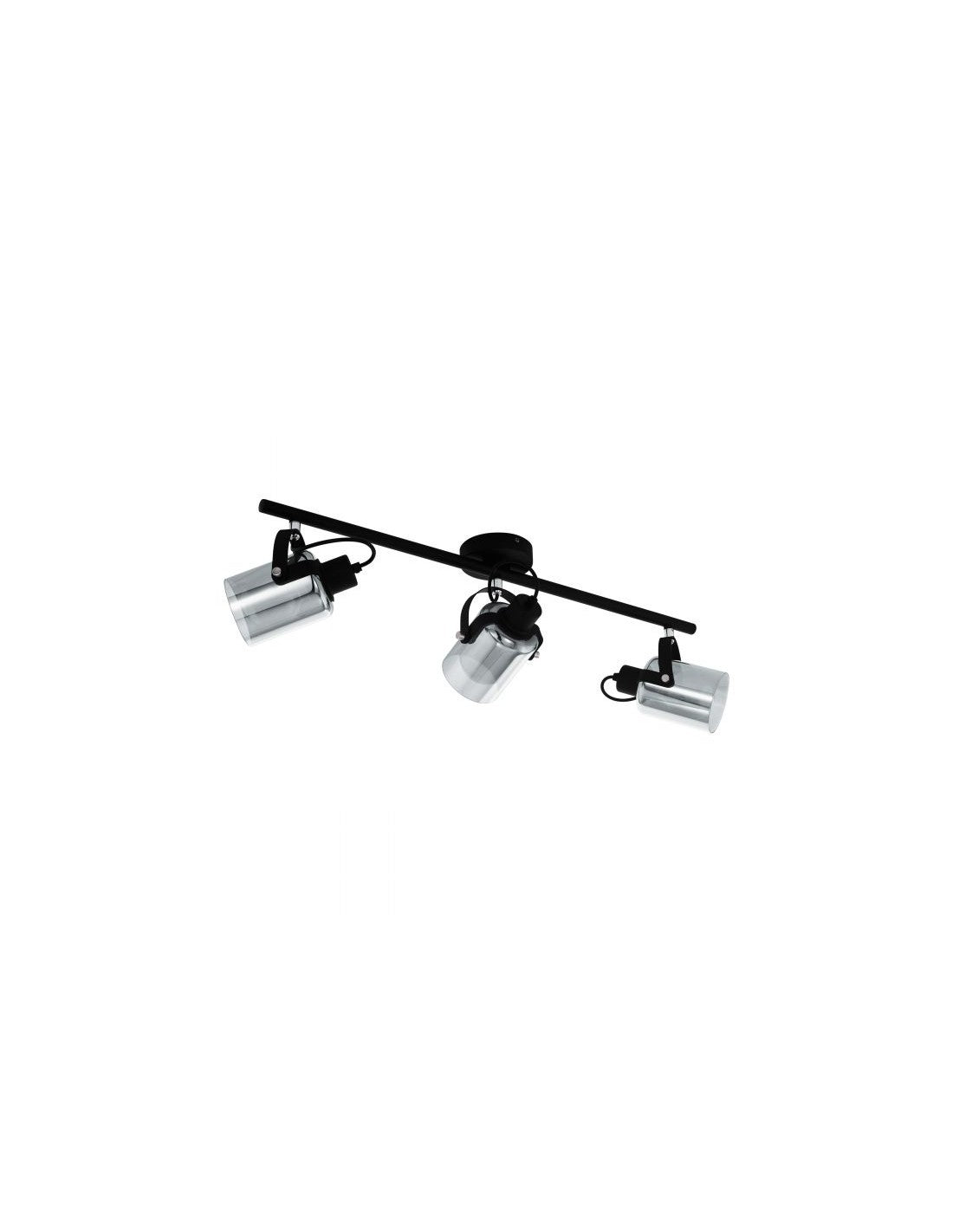 Berregas Eglo adjustable black spotlight with 3 cylinder spots in smoked glass.