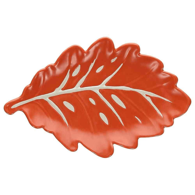 Plate 24x16x3h cm Leaf in red porcelain