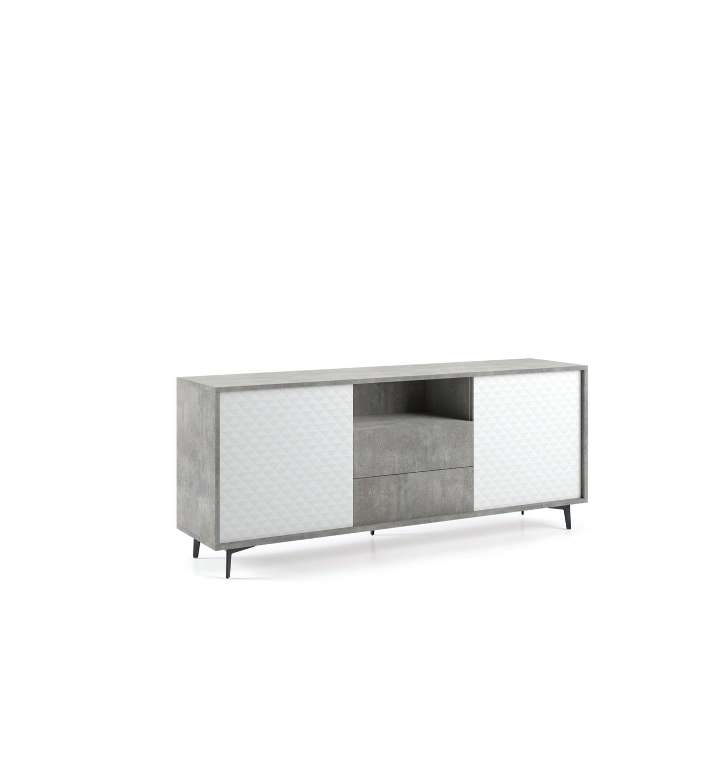 Sideboard with oak structure and white doors Dama Push opening 2 oak drawers with white doors DAMA