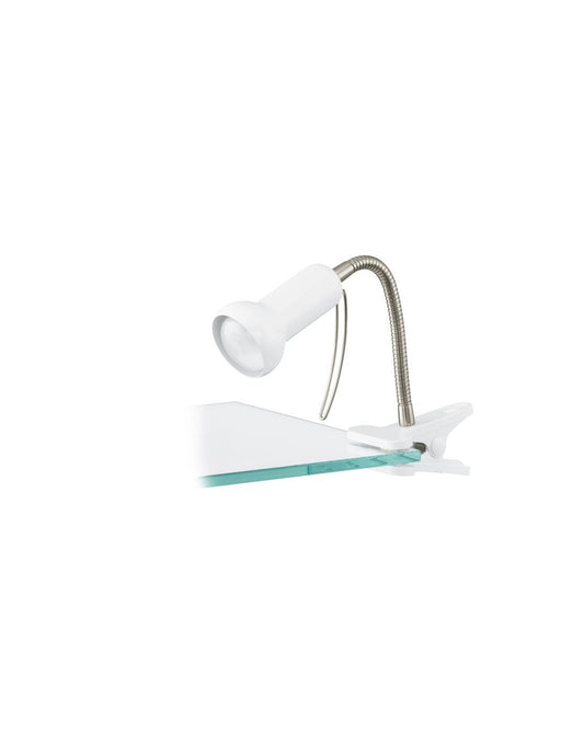 Lámpara de sobremesa con brazo articulado y pinza, en color blanco, de la marca Fabio Eglo.