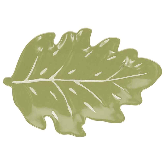 Plate 26x18x3h cm Leaf in green porcelain