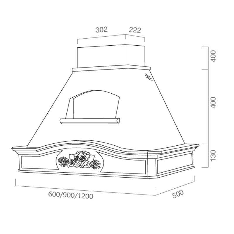 DÉSIRÉE extractor hood in white stainless steel and wooden frame with rope color inlay 120 cm