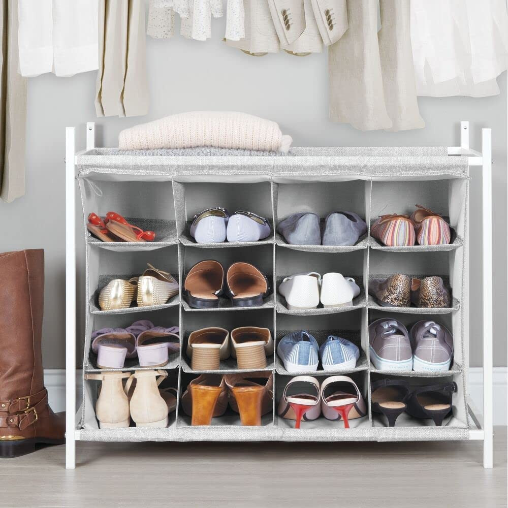 Space-saving shoe cabinet with 16 compartments