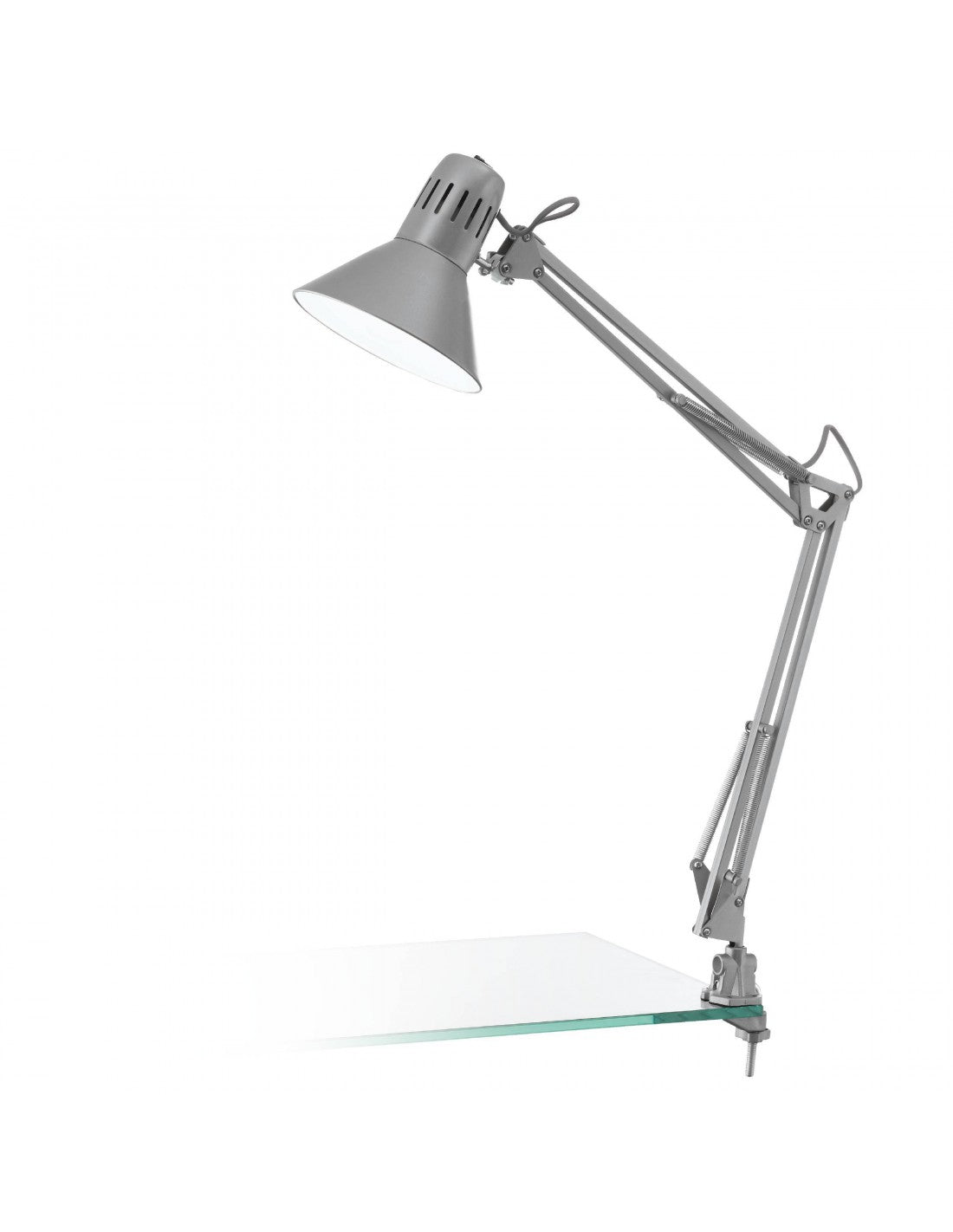 Firmo silver desk lamp with Eglo clamp.