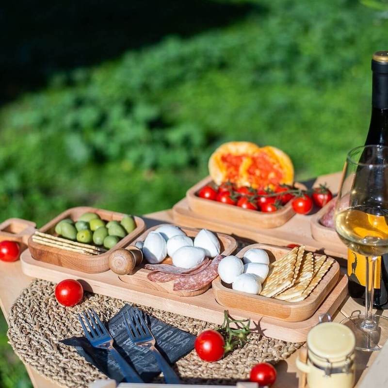 Tabla de cortar con mango de madera de haya con 3 bandejas