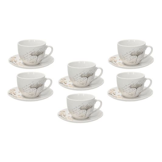 Pack de 6 tazas de té con platillo 260 cc poesía
en porcelana beige