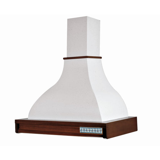 TAORMINA white rustic kitchen hood with tobacco color inlay wooden frame 90 cm