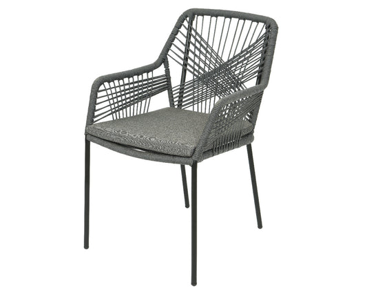 Seville Gray Stackable Chair In Pp With Outdoor Rope With Cushion