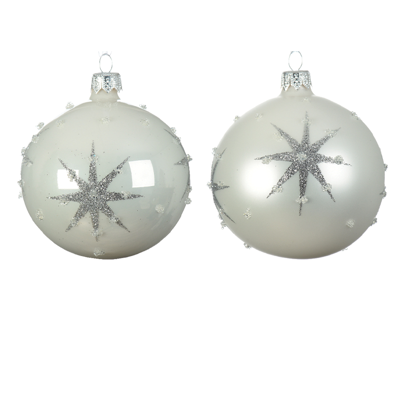 Assorted white Christmas ball with embossed star Ø 8 cm