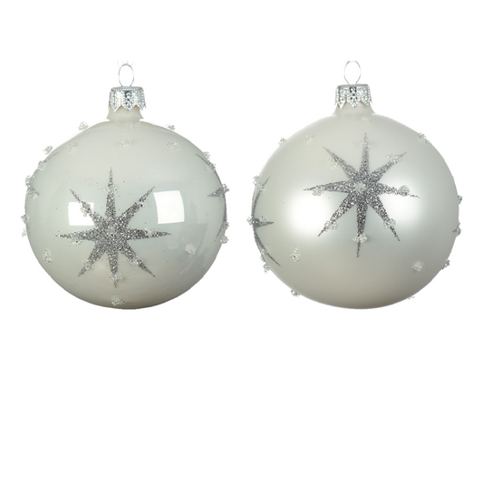 Assorted white Christmas ball with embossed star Ø 8 cm