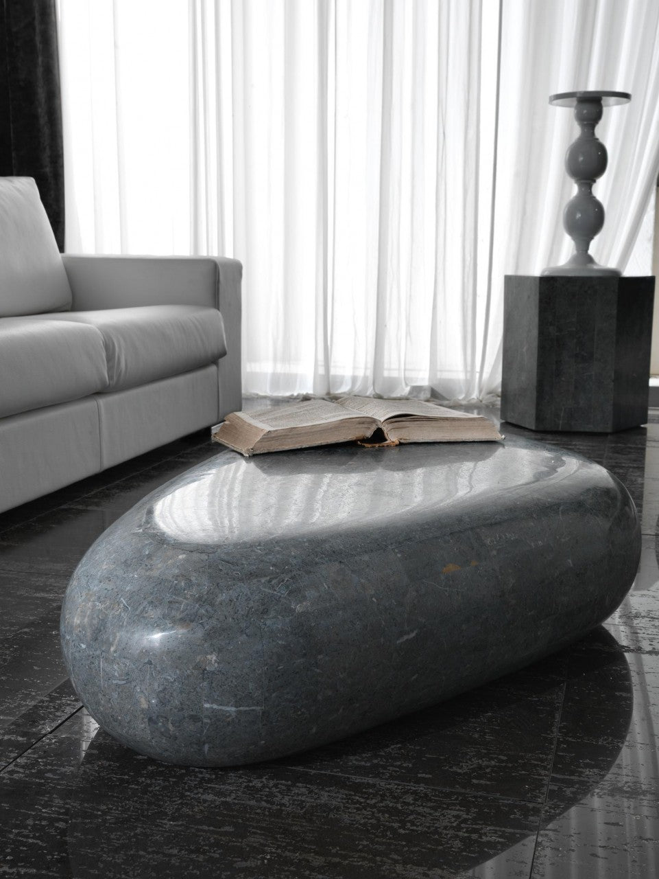 Modern Grey Stone Coffee Table - 74 x 123 x 27 cm