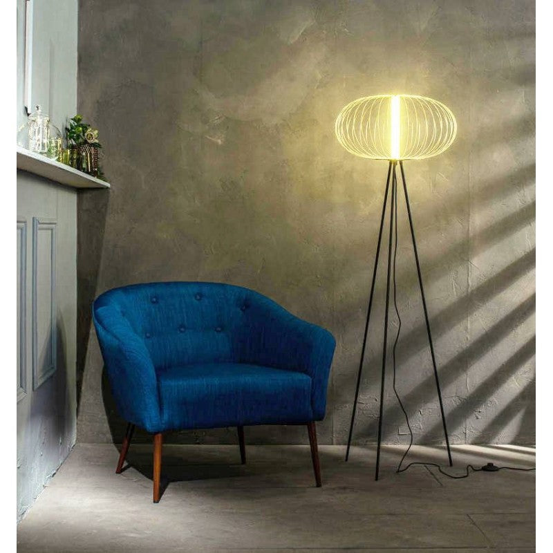 LED Floor Lamp with Polished Brass Steel Lampshade 50x50xh.150 cm