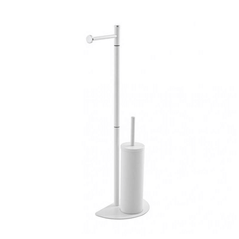 Space-saving white toilet stand with brush holder and paper holder