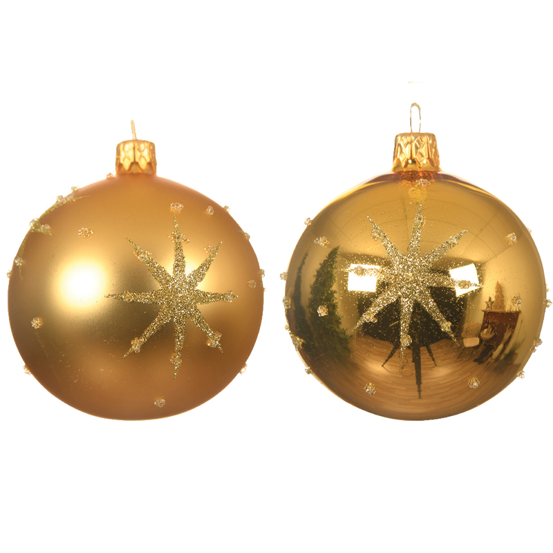 Sortierte goldene Weihnachtskugel mit geprägtem Stern Ø 8 cm