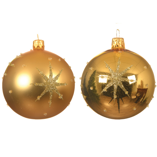 Assorted gold Christmas bauble with embossed star Ø 8 cm