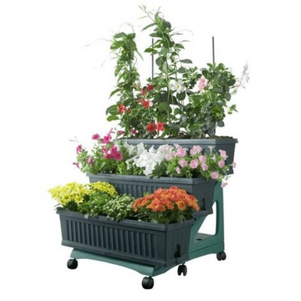 Kit de 3 jardineras en tres niveles con carro Bama Verde