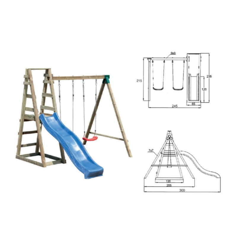 Double swing with slide 245x300xH235cm