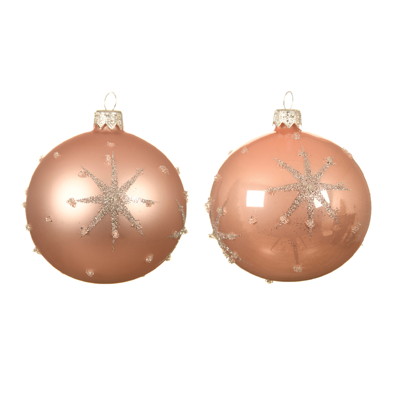 Assorted pink Christmas ball with embossed star Ø 8 cm