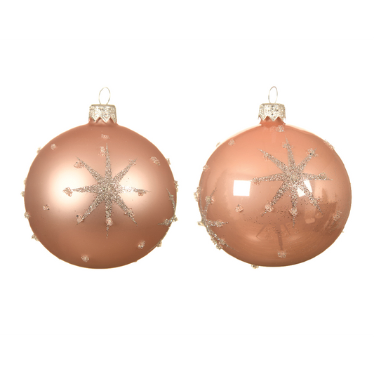 Assorted pink Christmas ball with embossed star Ø 8 cm