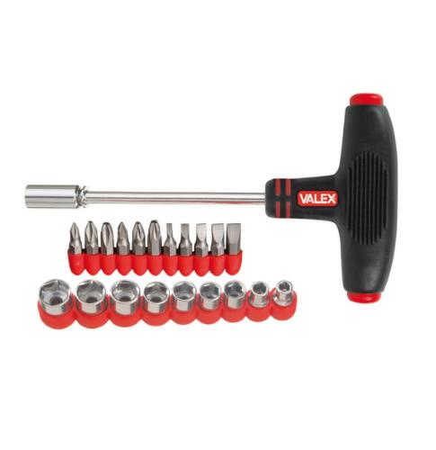 Set of 22 pieces of screwdriver bit holder 1/4 T, with sockets and inserts, brand Valex.