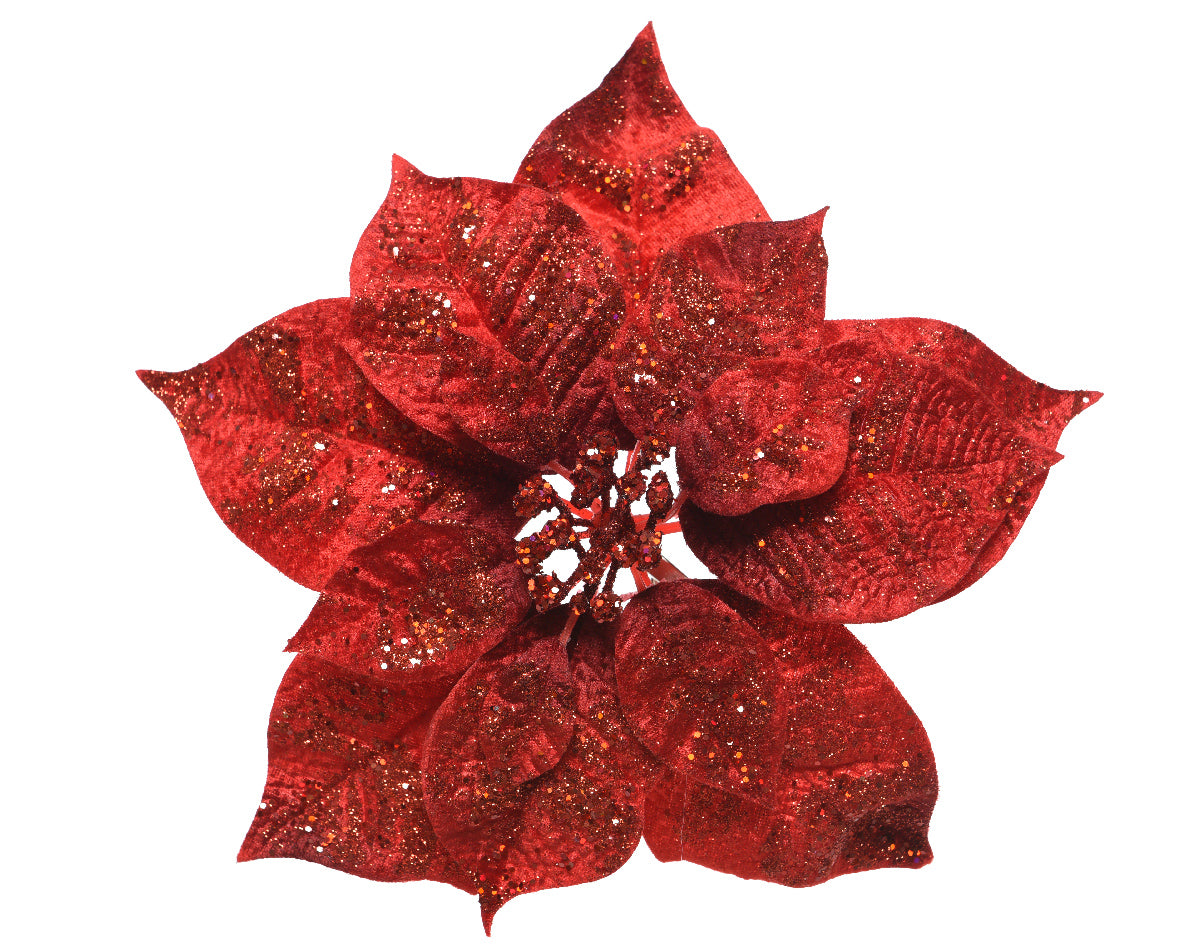 Glittered Clip-On Poinsettia - 26x26x7 cm