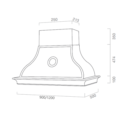 HERMITAGE extractor hood in stainless steel and 120 cm wooden frame