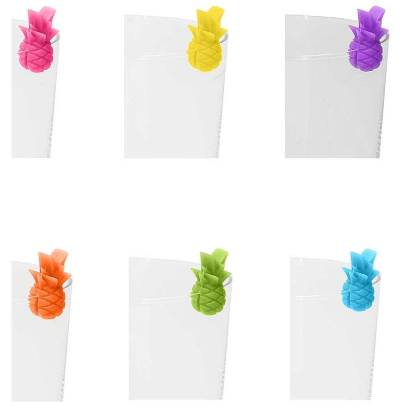 Set de 6 rotuladores Omini para vasos Pineapple en silicona multicolor