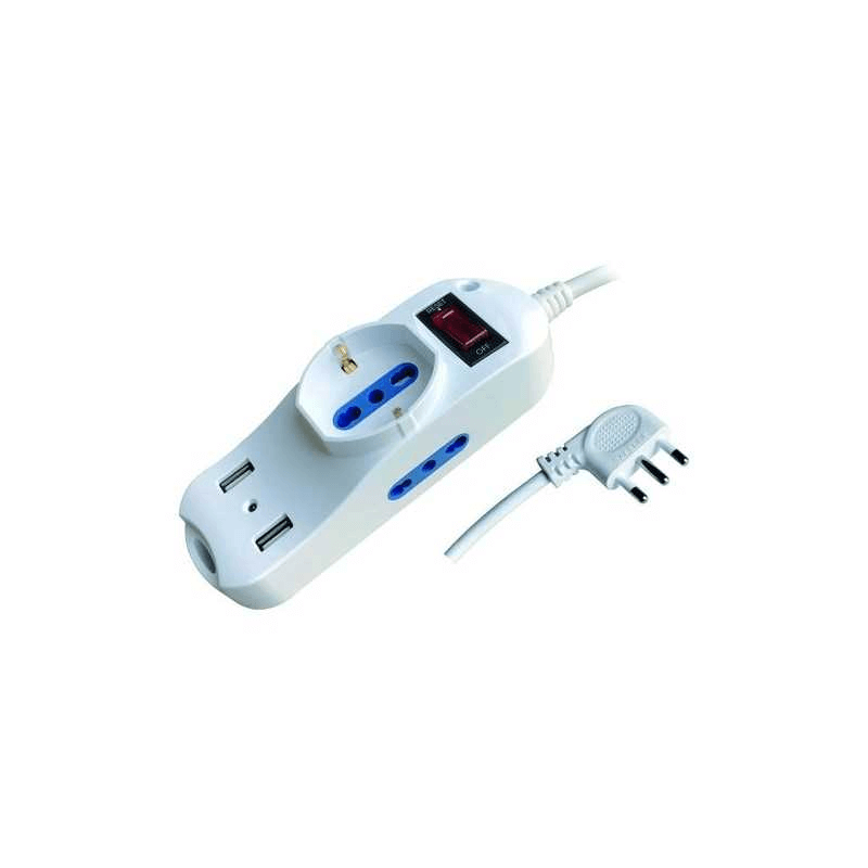 Mehrfachsteckdosen 5 Steckdosen mit Schuko+Bypass-Schalter+USB Sp.90° 10A