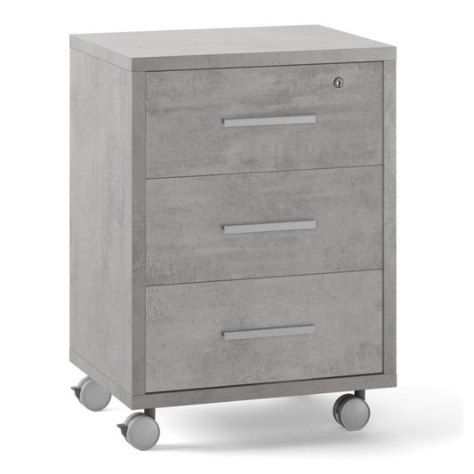 Office chest of drawers with three drawers with wheels Beton Cemento 51x41x h71 cm