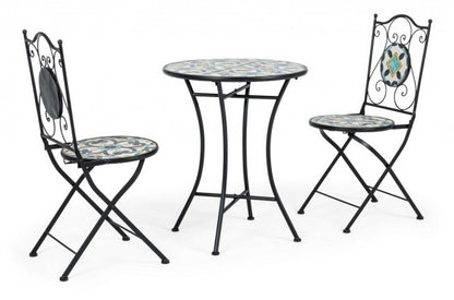 Set promocional mesa con sillas de hierro Positano 38x38x92h - ø60a x 75h