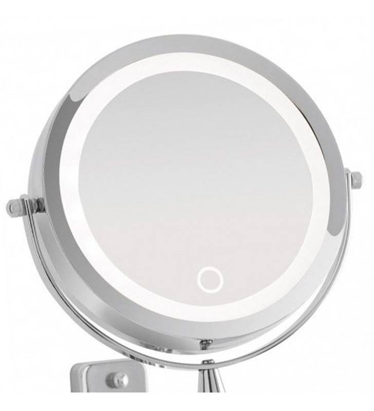 Chrome wall mirror with led d:17cm - Idroclic