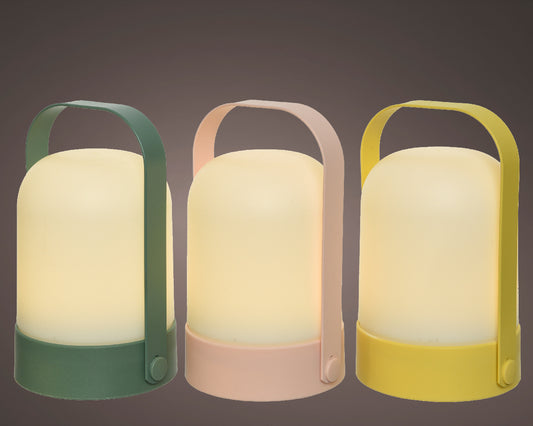 External round plastic LED lantern in 3 assorted colors D15x21h cm