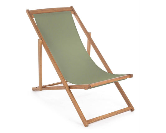 Relaxing deckchair Noemi green musk in acacia wood, steel and polyester 60x106x88h