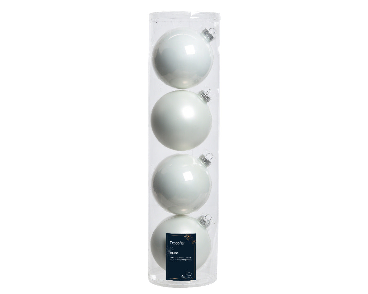 Box of 4 white Christmas baubles ø10 cm