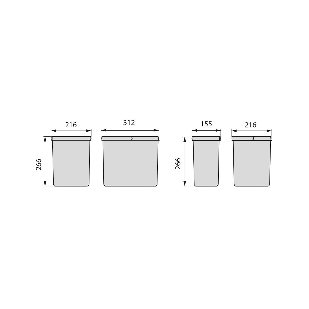 Differentiated waste bin with 4 containers, height 26.6 cm.