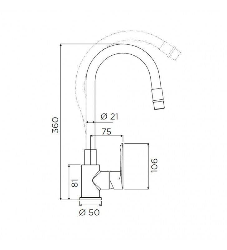 Black sink tap, torpedo series, high spout