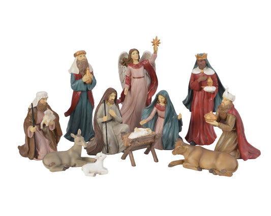 Weihnachtskrippenset aus Polyresin mit detaillierten Figuren und goldenen Tieren, cm