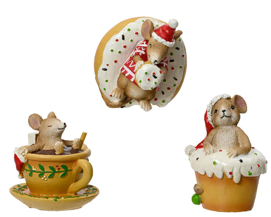 Set of 3 Resin Mouse Figurines 10.7 x 12.5 x 8.5 cm