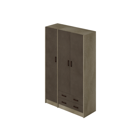 Three-Door Wardrobe with Drawers in Mud Color, Clay Structure, 210x136x52cm