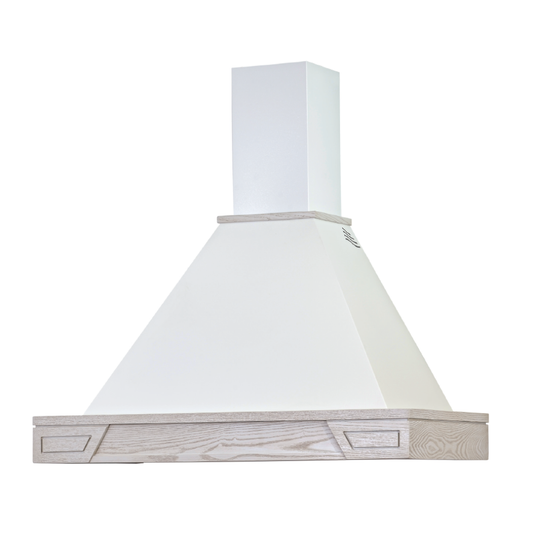 GINEVRA white rustic kitchen hood with ash-coloured inlaid wooden frame 120 cm