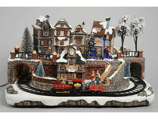 Illuminated Village With Train And Movements