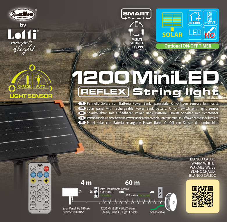 Cadena Solar SCP TLG 1200 MiniLED 60m en bobina luces navideñas