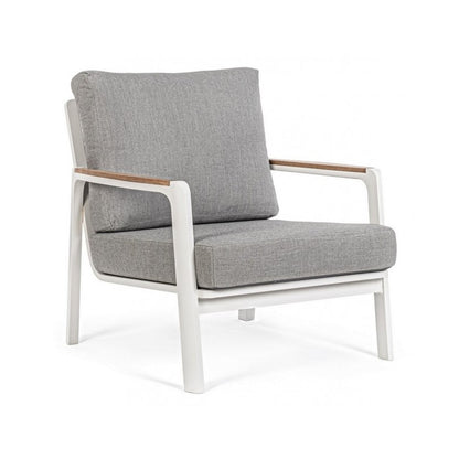 Sillón de Exterior de Aluminio-Madera con Cojín Blanco