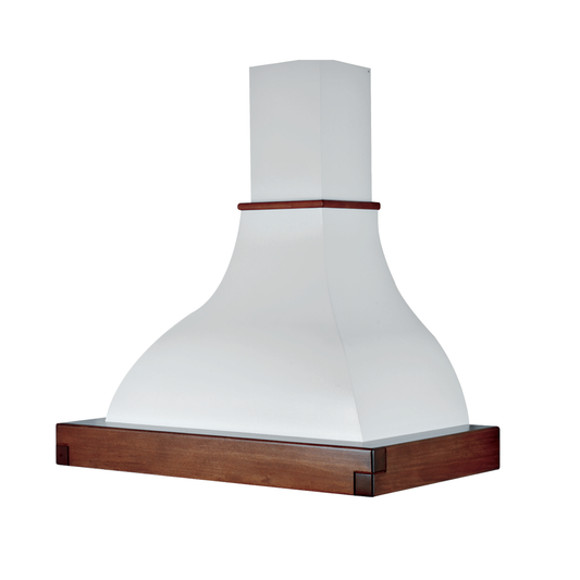 LALLA white rustic kitchen hood with tobacco colored wooden frame 120 cm