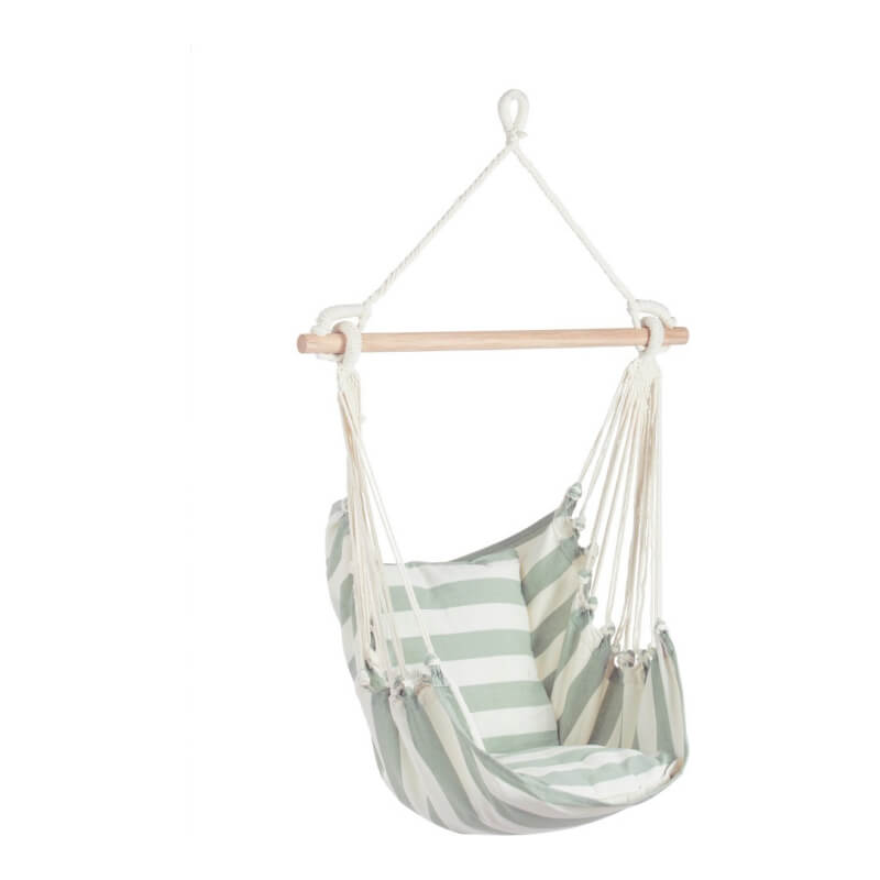 Hanging hammock with White and Sage cushions