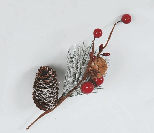 Sprig 20cm C/Pine Cone Acorns And Red Berries In Christmas Decoration Display